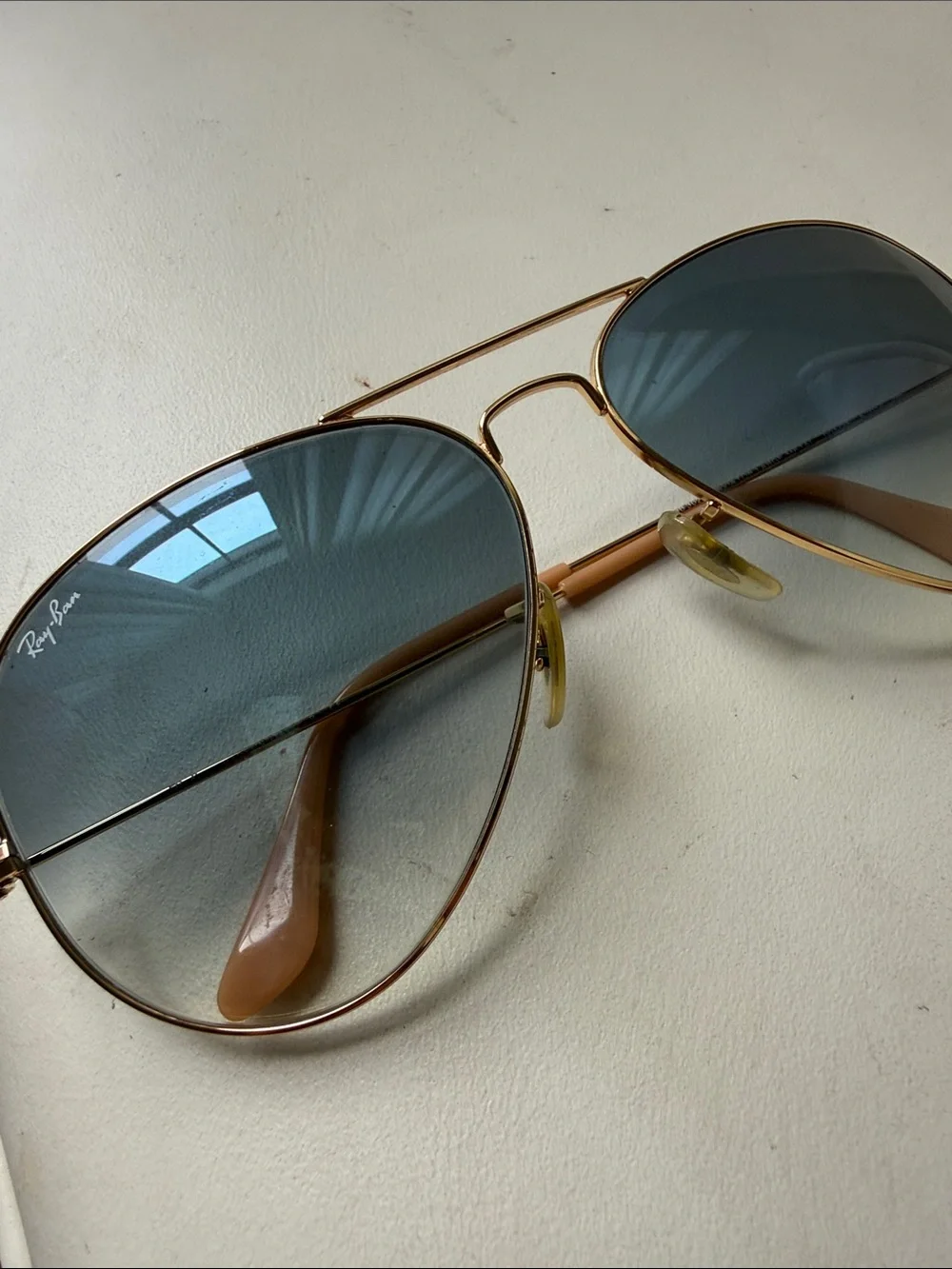 Ray-Ban Gold Frame Sunglasses with Blue Gradient Lenses and Brown Case - Picture 10 of 12